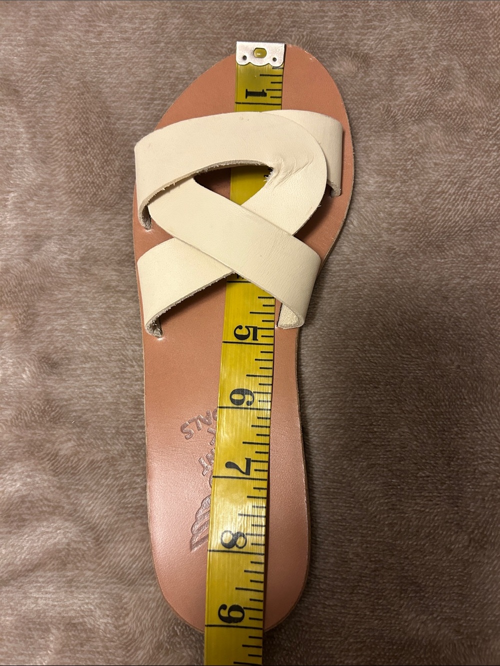 Ancient Greek Sandals Cream Leather Knotted Slide Sandals - Picture 3 of 8